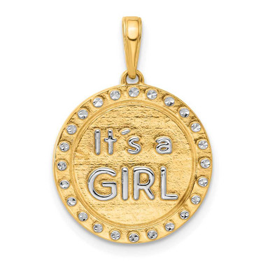 Image of 14K Yellow Gold and White Rhodium Diamond-cut Its A Girl Pendant