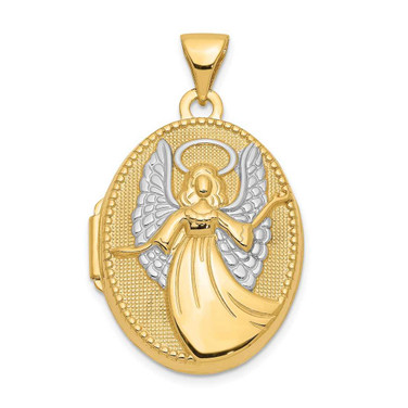 Image of 10K Yellow Gold w/Rhodium 21mm Oval Guardian Angel Locket Pendant