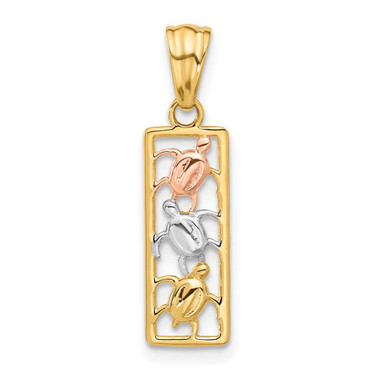 Image of 14K Two-tone Gold with White Rhodium Polished Turtles Rectangle Pendant