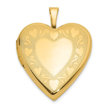 Image of 14K Yellow Gold Textured and Polished Heart Design 20mm Heart Locket Pendant