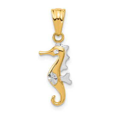 Image of 14K Yellow Gold with White Rhodium Polished and Diamond-cut Seahorse Pendant