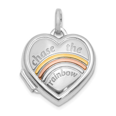 Image of 14k White Gold with Rose Rhodium Plating 15mm CHASE THE RAINBOW Heart Locket Pendant