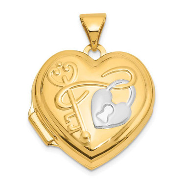 Image of 14K Yellow Gold and White Rhodium 18mm KEY TO MY HEART Reversible Heart Locket Pendant