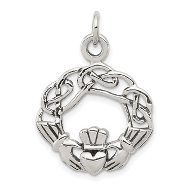 Sterling Silver Antiqued Claddagh Pendant QC3873