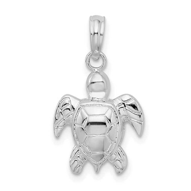 Image of Sterling Silver Polished Sea Turtle Pendant QC10203