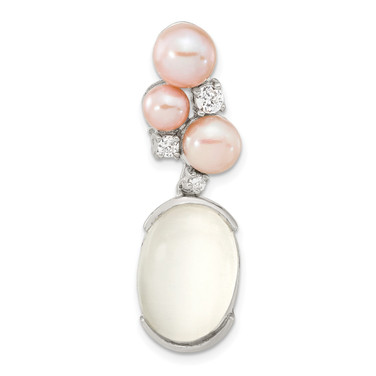 Sterling Silver Simulated Pearl and CZ Pendant QP1209
