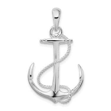 Sterling Silver Polished 3D Anchor w/Rope Pendant QC10020