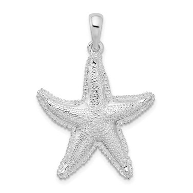Image of Sterling Silver Polished Textured Starfish Pendant QC9994