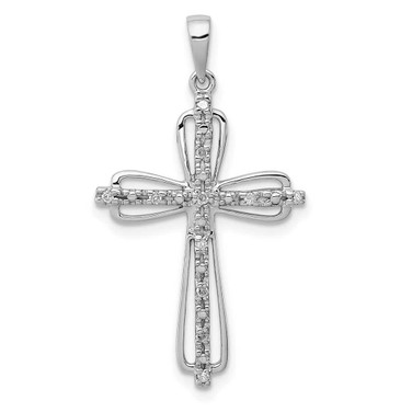 Image of Sterling Silver Rhodium-plated Diamond Cross Pendant QP3592