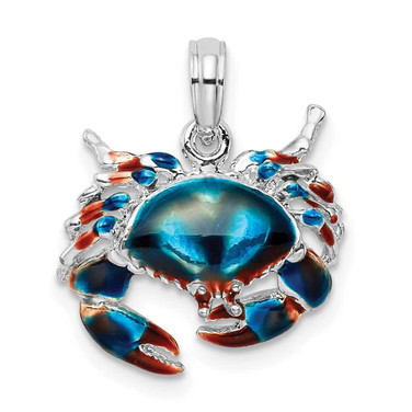 Image of Sterling Silver Polished Enameled Blue Stone Crab Pendant QC10717