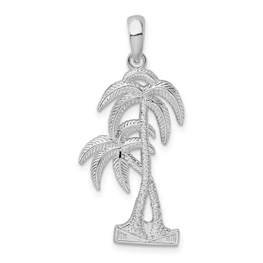 Image of Sterling Silver Polished/Textured Double Palm Tree Pendant QC10037