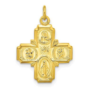 Image of Sterling Silver Gold-tone Polished Solid Miraculous Medal Pendant QC11208