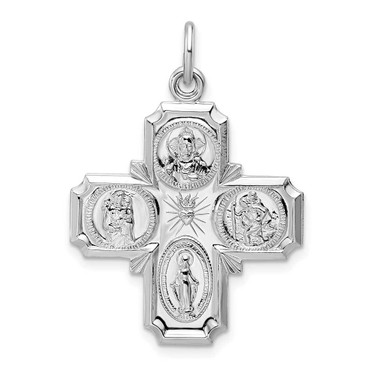 Image of Sterling Silver Rhodium-plated Polished Solid Miraculous Medal Pendant QC11209