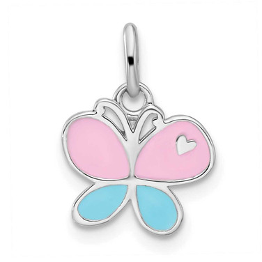 Image of Sterling Silver Rhodium-plated Childrens Large Enamel Butterfly Pendant QP5840