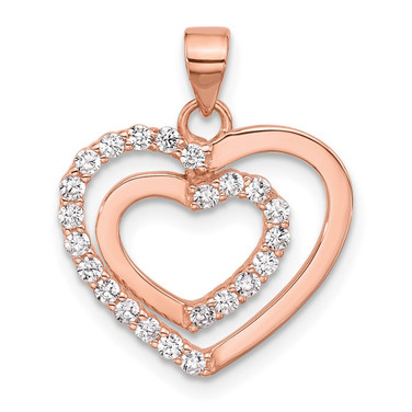Sterling Silver Pink CZ Double Heart Pendant
