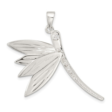 Sterling Silver Polished CZ Dragonfly Pendant