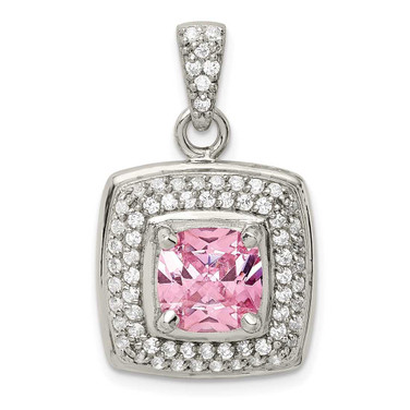 Image of Sterling Silver Pink & White CZ Square Pendant