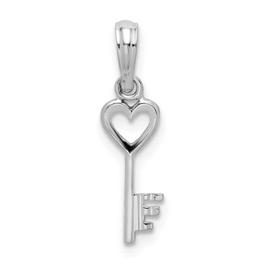 Image of Sterling Silver Polished Key w/Heart Top Pendant