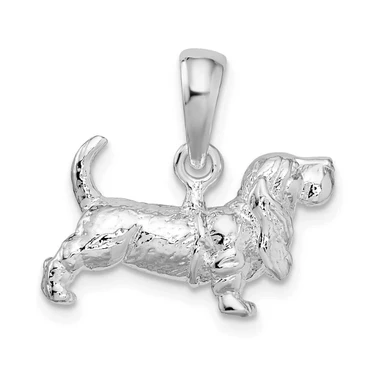 Image of Sterling Silver Textured 3D Basset Hound Pendant