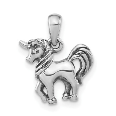 Sterling Silver Antiqued Polished Unicorn Pendant