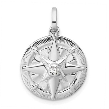 Image of Sterling Silver Rhodium-plated CZ Compass Pendant