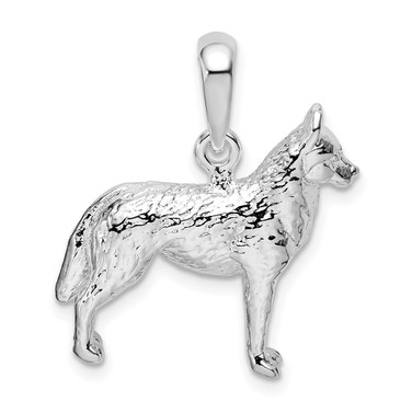 Sterling Silver Textured 3D Siberian Husky Pendant