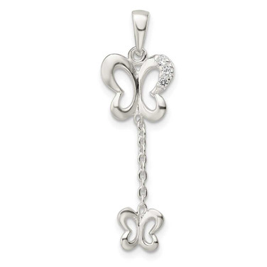 Image of Sterling Silver Polished CZ Butterfly Dangle Pendant