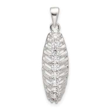 Image of Sterling Silver Polished CZ Leaf Chain Slide Pendant