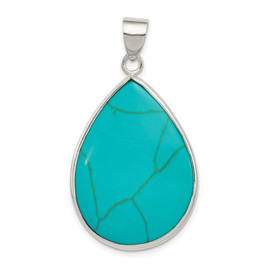 Image of Sterling Silver Teardrop Simulated Turquoise Pendant