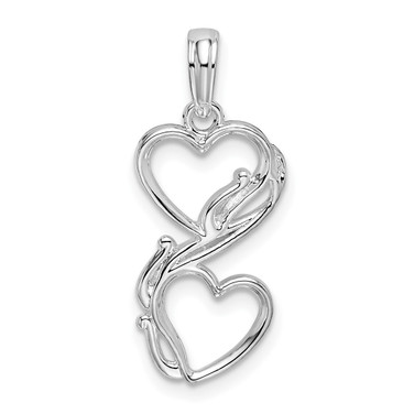 Sterling Silver Polished Double Hearts w/Vine Pendant