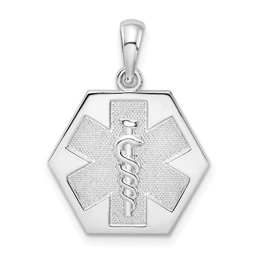 Sterling Silver Polished Caduceus Hexagon Disc Pendant