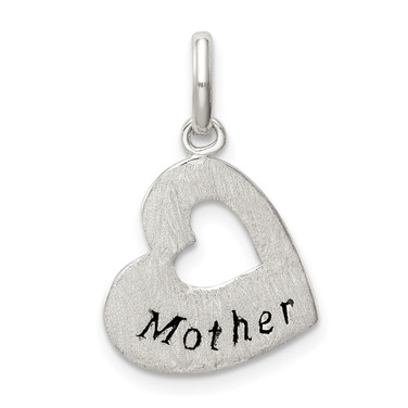Sterling Silver Brushed & Antiqued Mother Heart Pendant