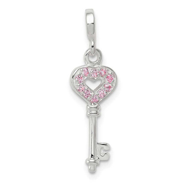 Image of Sterling Silver Key with Pink CZ Heart Enhancer Pendant
