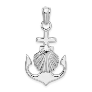 Image of Sterling Silver Polished Anchor w/Scallop Shell Pendant