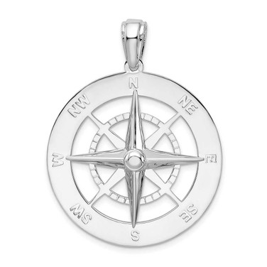 Image of Sterling Silver Polished Large Nautical Compass Pendant