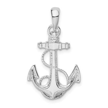 Image of Sterling Silver Polished/Textured Anchor w/Rope Pendant