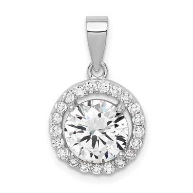 Image of Sterling Silver Rhodium-plated Polished CZ Halo Pendant