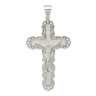Image of Sterling Silver Polished Filigree Cross Crucifix Pendant