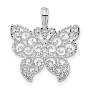 Sterling Silver Polished Filigree Wing Butterfly Pendant