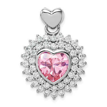 Image of Sterling Silver Rhodium-plated 9mm Pink Heart CZ Pendant