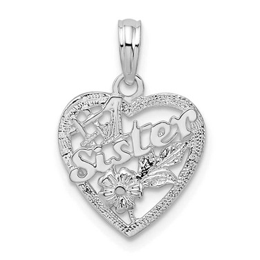 Image of Sterling Silver Polished #1 Sister w/Flower Heart Pendant