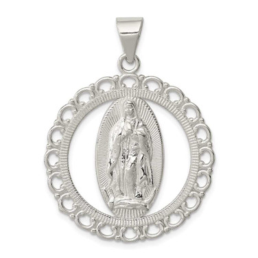 Image of Sterling Silver Polished Religious Ruffled Circle Pendant