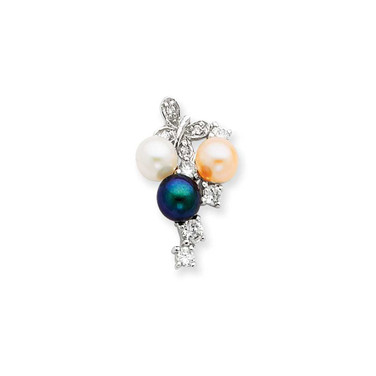 Image of Sterling Silver CZ Simulated Pearl Butterfly Slide Pendant