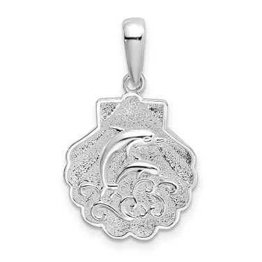 Image of Sterling Silver Polished/Textured Shell w/Dolphins Pendant