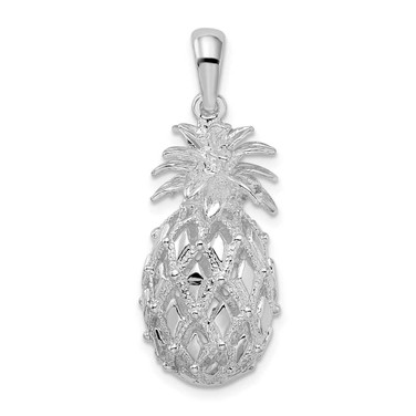 Image of Sterling Silver Polished 3D Cut-out Large Pineapple Pendant
