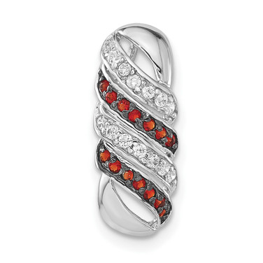 Sterling Silver Polished CZ & Red Glass Stone Slide Pendant