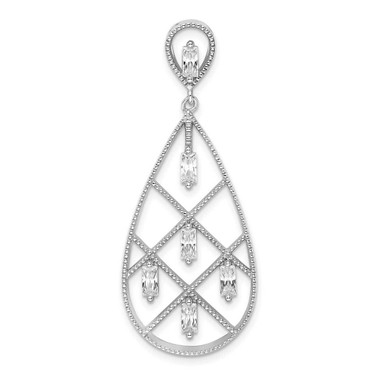 Image of Sterling Silver Rhodium-plated Baguette CZ Teardrop Pendant