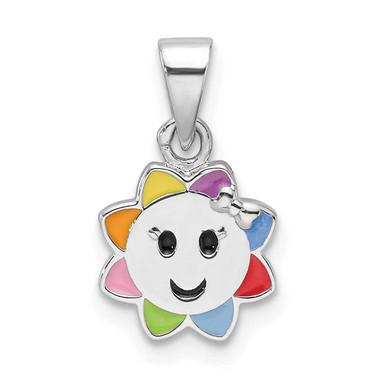 Image of Sterling Silver Rhodium-plated Enamel Sun Childrens Pendant