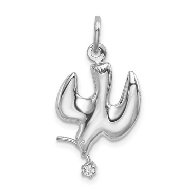 Image of Sterling Silver Rhodium-plated Polished Dove with CZ Pendant