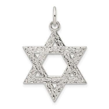 Sterling Silver Polished Textured Solid Star of David Pendant